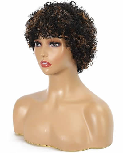 Curly Afro 100% Human Hair Wig, Color: 1B