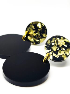 Boho Black and Gold Sparkle Double Circle Drop Earrings