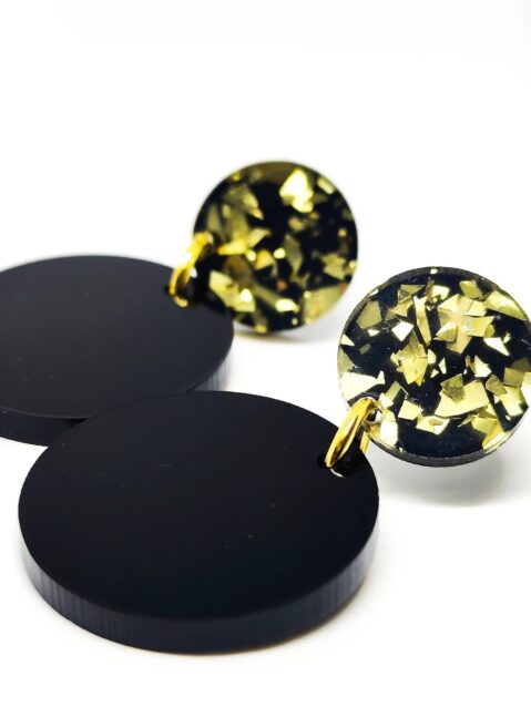 Boho Black and Gold Sparkle Double Circle Drop Earrings